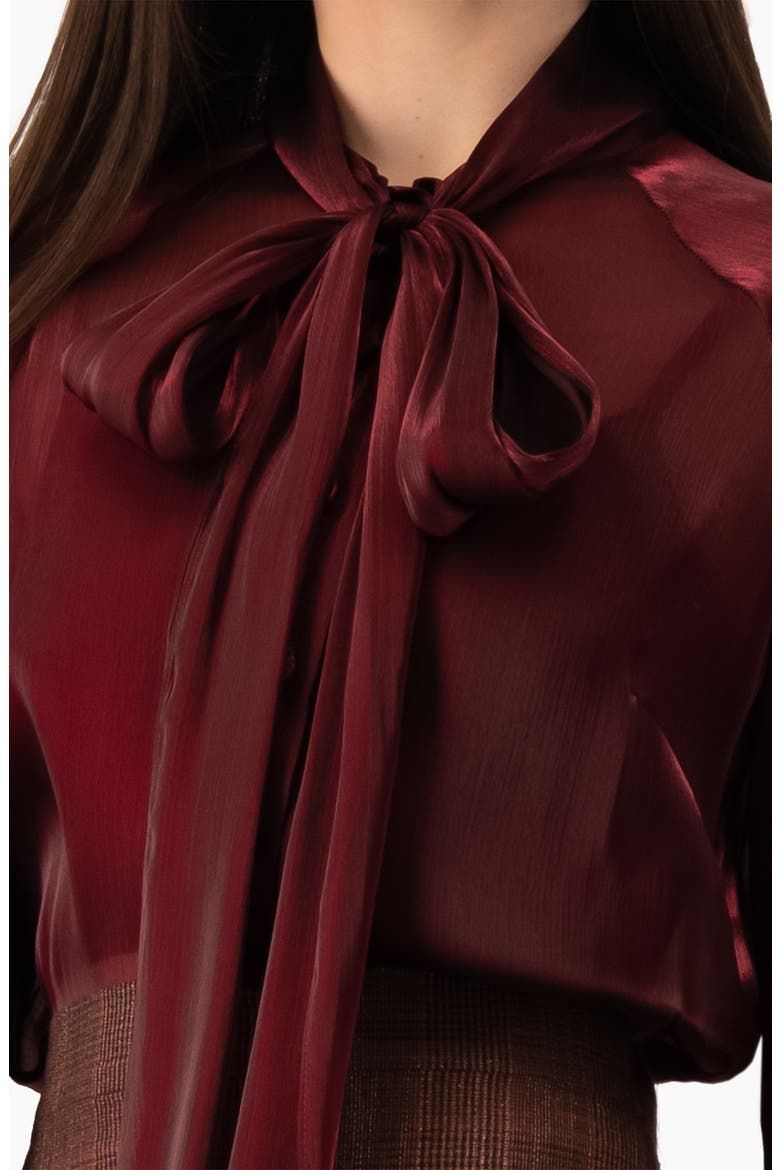 Sophisticated High-neck Blouse With Tie, Alternate, color, Wine