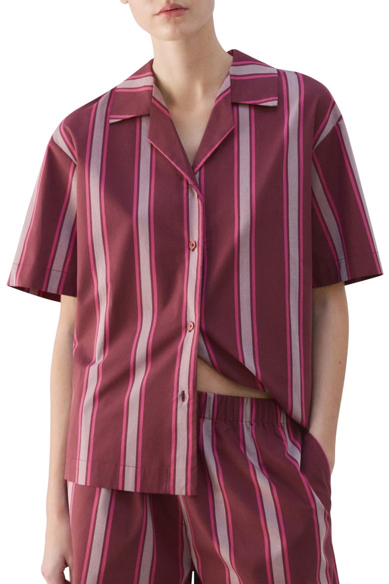 Stripe Short Sleeve Cotton Pajama Top, Main, color, FUCHSIA