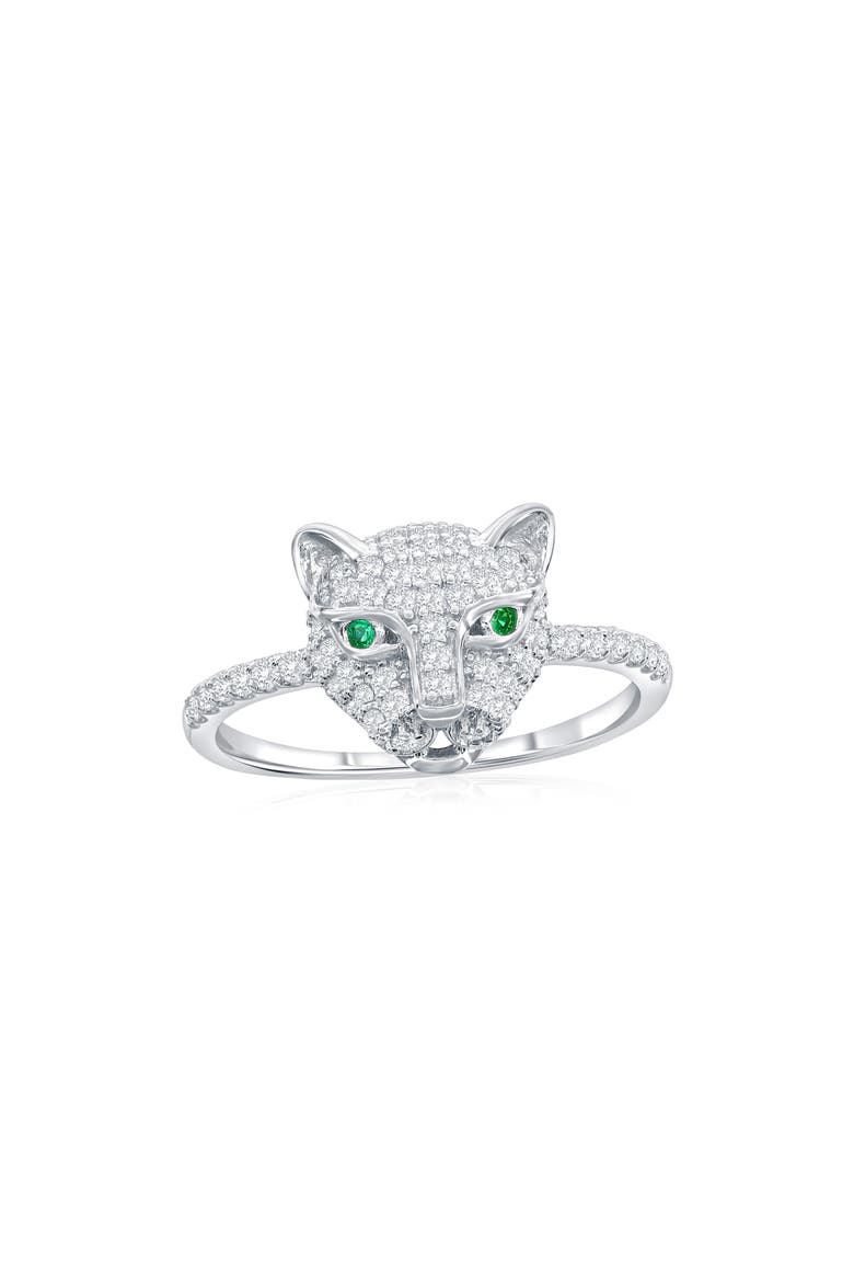 Cubic Zirconia Panther Statement Ring, Main, color, GREEN/ SILVER