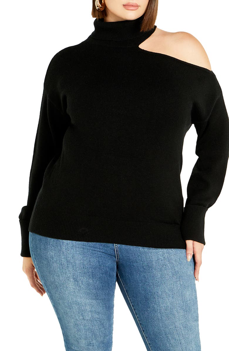 City Chic Cold Shoulder Turtleneck Sweater, Main, color, 