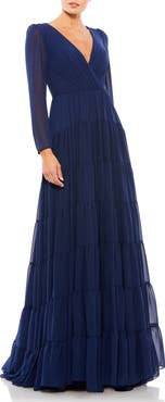 Mac Duggal Long Sleeve Ruffle Tiered Evening Gown
