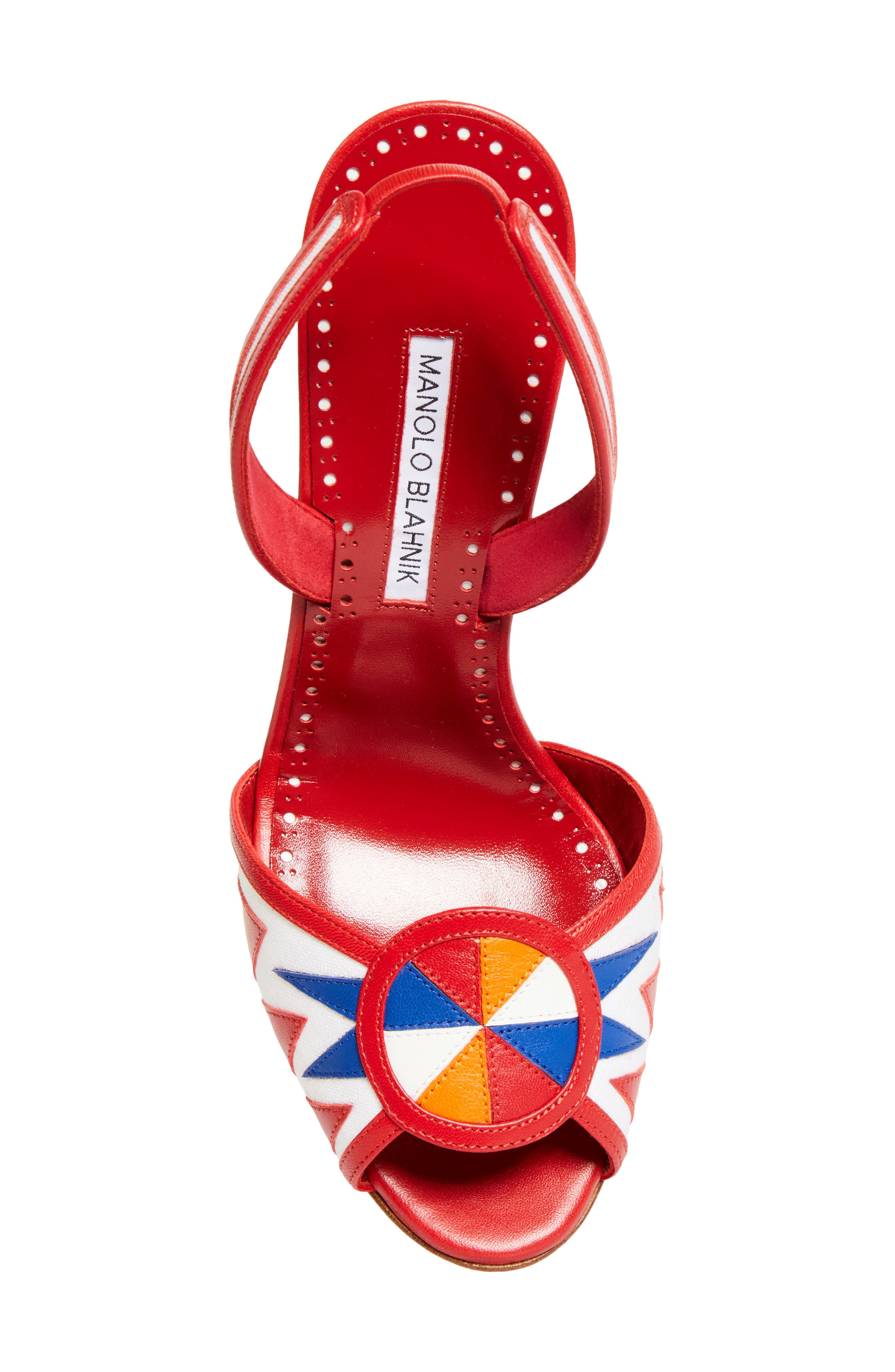 Manolo Blahnik Ucia Slingback Sandal, Alternate, color, White/ Red/ Blue