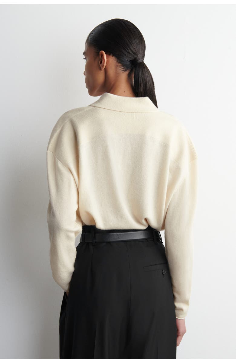 COS Merino Wool-Yak Zip-Up Polo Shirt, Alternate, color, White