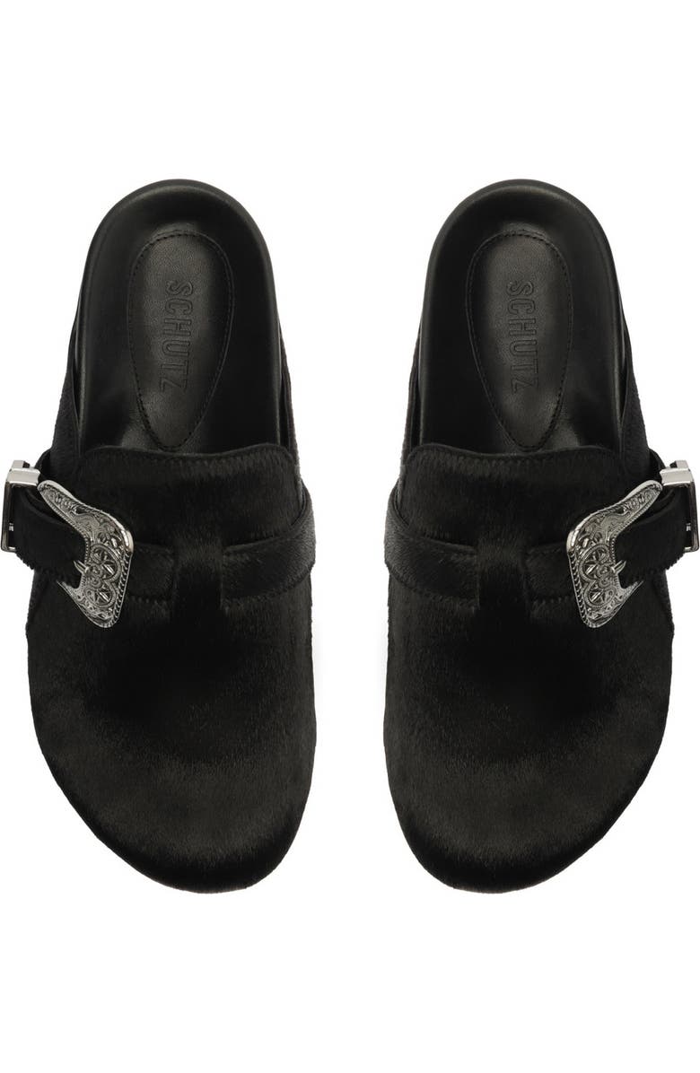 Schutz Grace Buckle Genuine Calf Hair Clog, Alternate, color, Black