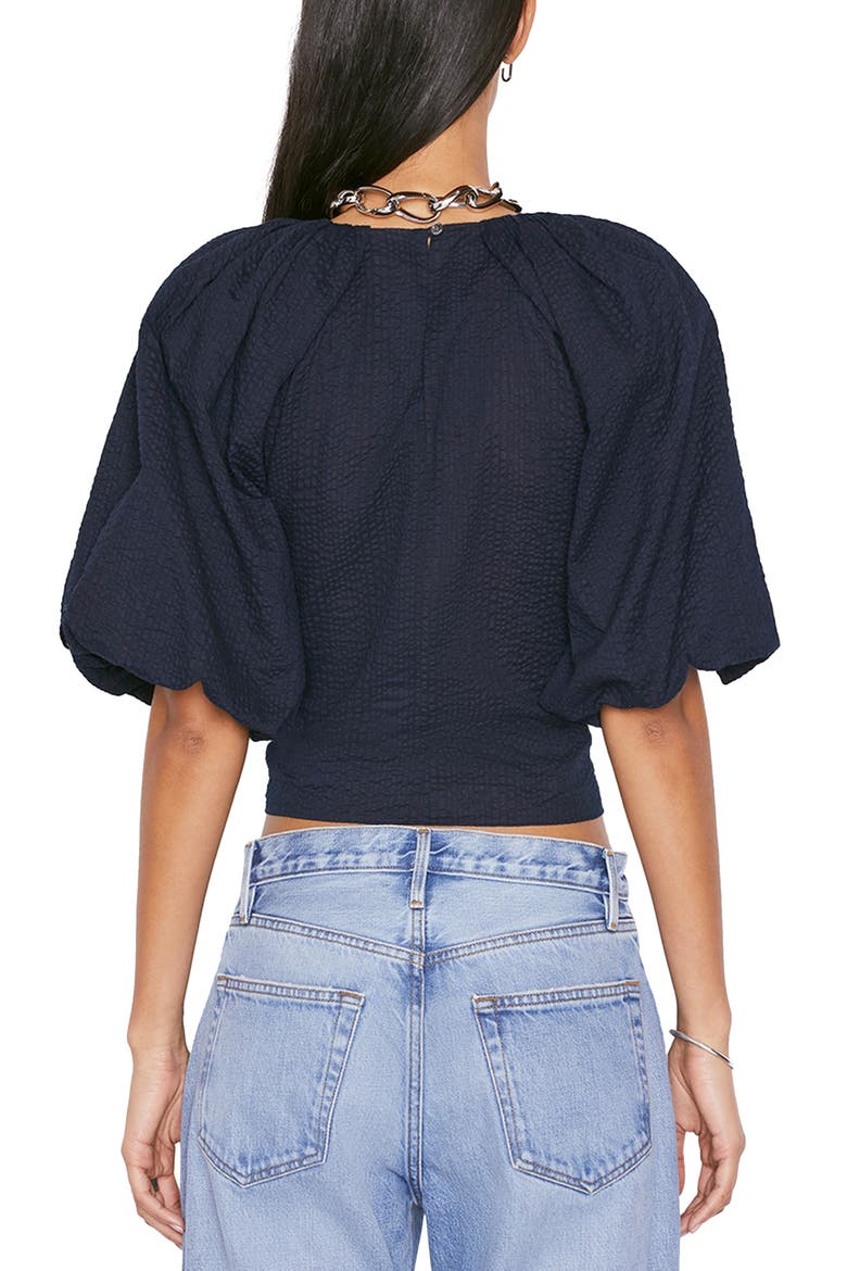 Puff Sleeve Cotton Crop Top, Alternate, color, NAVY