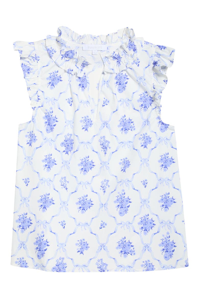 Nia Floral Jaye Flutter Sleeve Stretch Cotton Top, Alternate, color, WHITE-BLUE