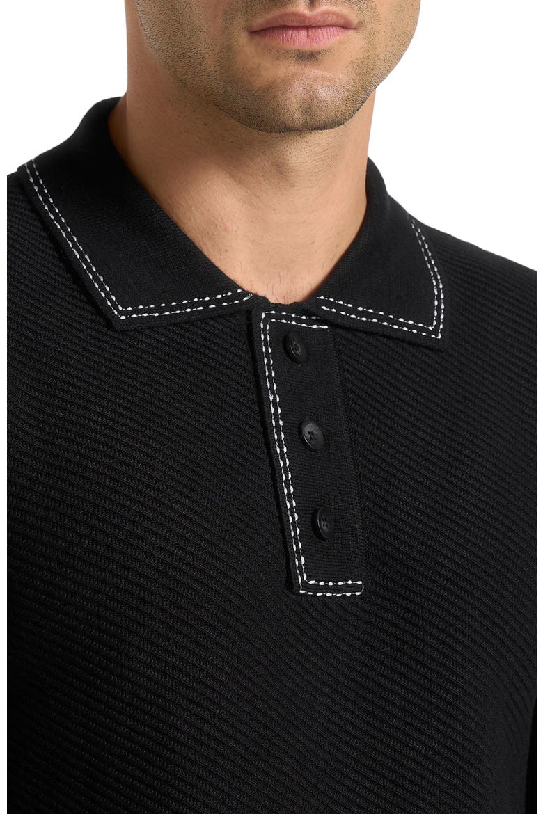 Aymeric Whipstitch Detail Long Sleeve Knit Polo Shirt, Alternate, color, Black