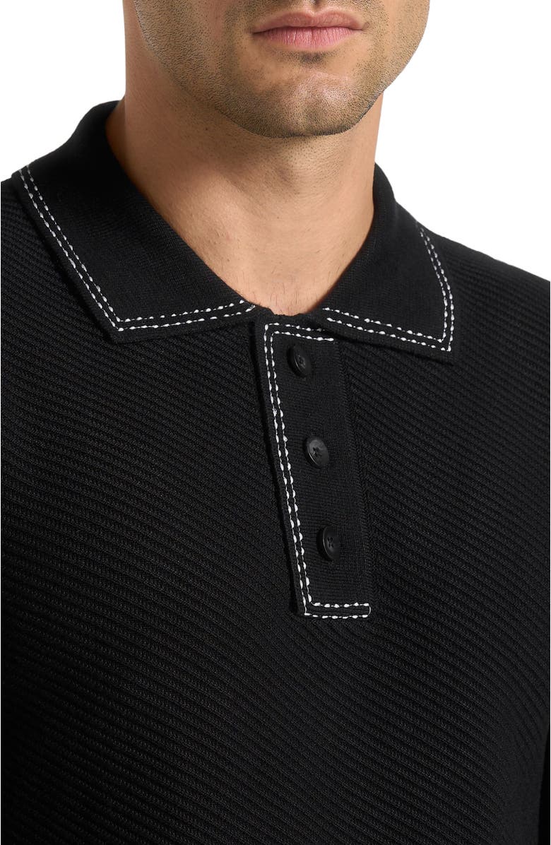 Manière De Voir Aymeric Whipstitch Detail Long Sleeve Knit Polo Shirt, Alternate, color, Black