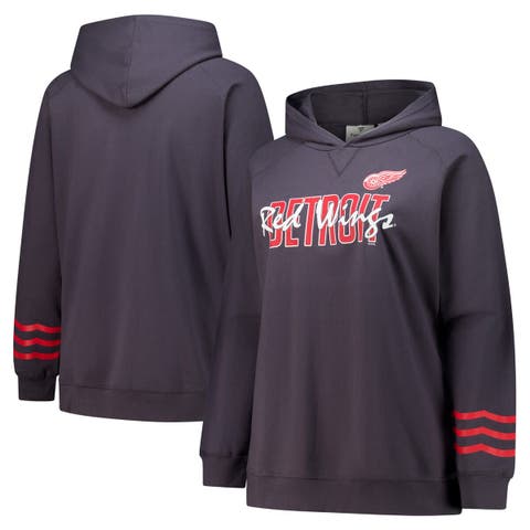 Women's Fanatics Charcoal Detroit Red Wings Plus Size Lightweight Fleece Raglan Pullover Hoodie