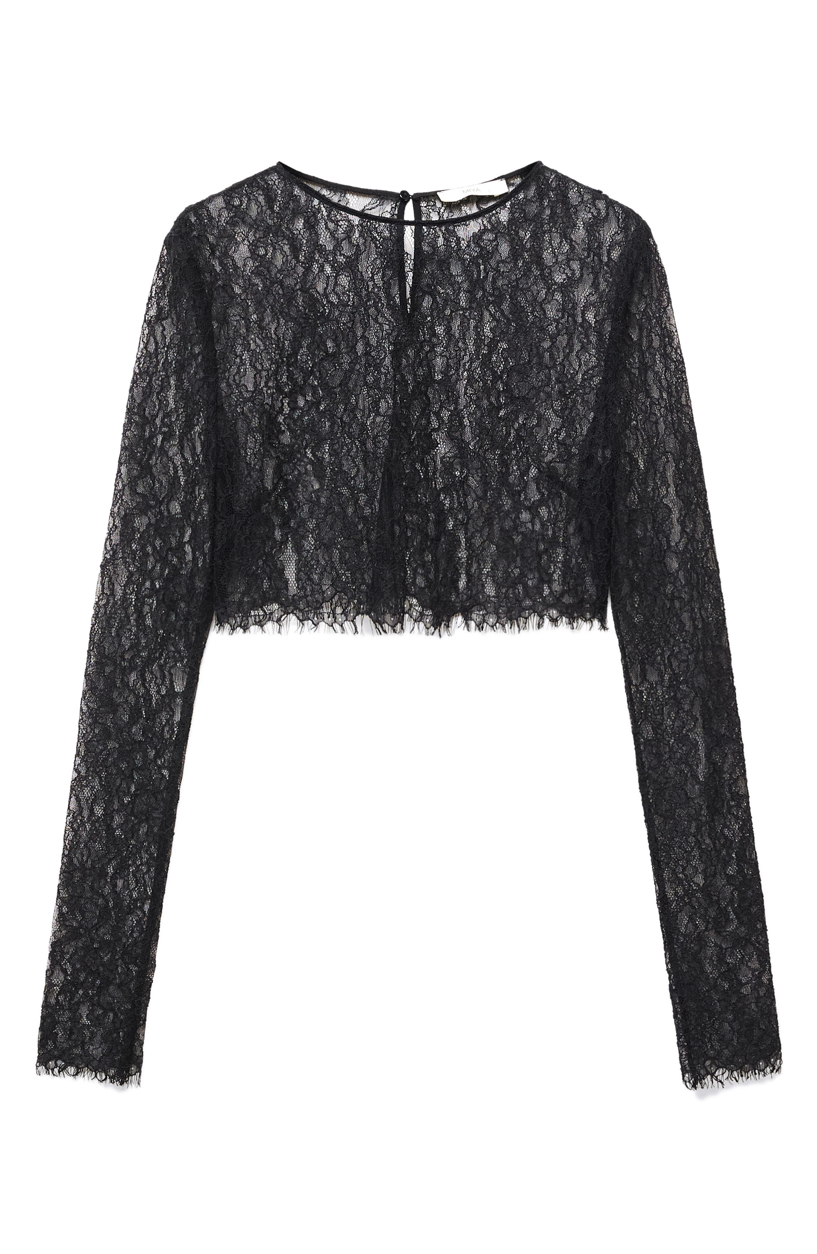 MANGO Sheer Lace Crop Top (Women) | Nordstrom