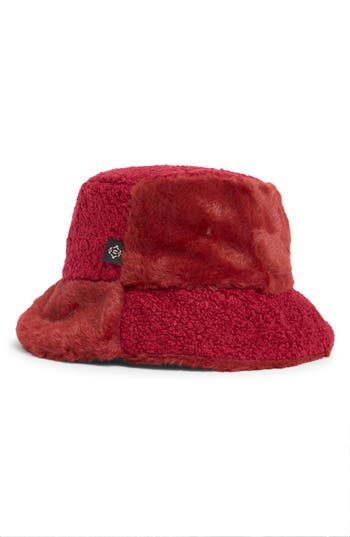 Nanette Lepore Faux Fur Mixed Media Bucket Hat In Red