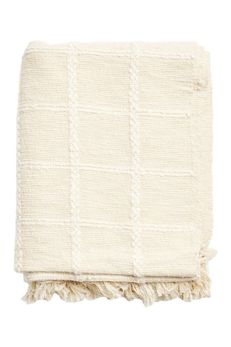 Sea Shell White Textured Checks Handloom Throw, Alternate, color, White