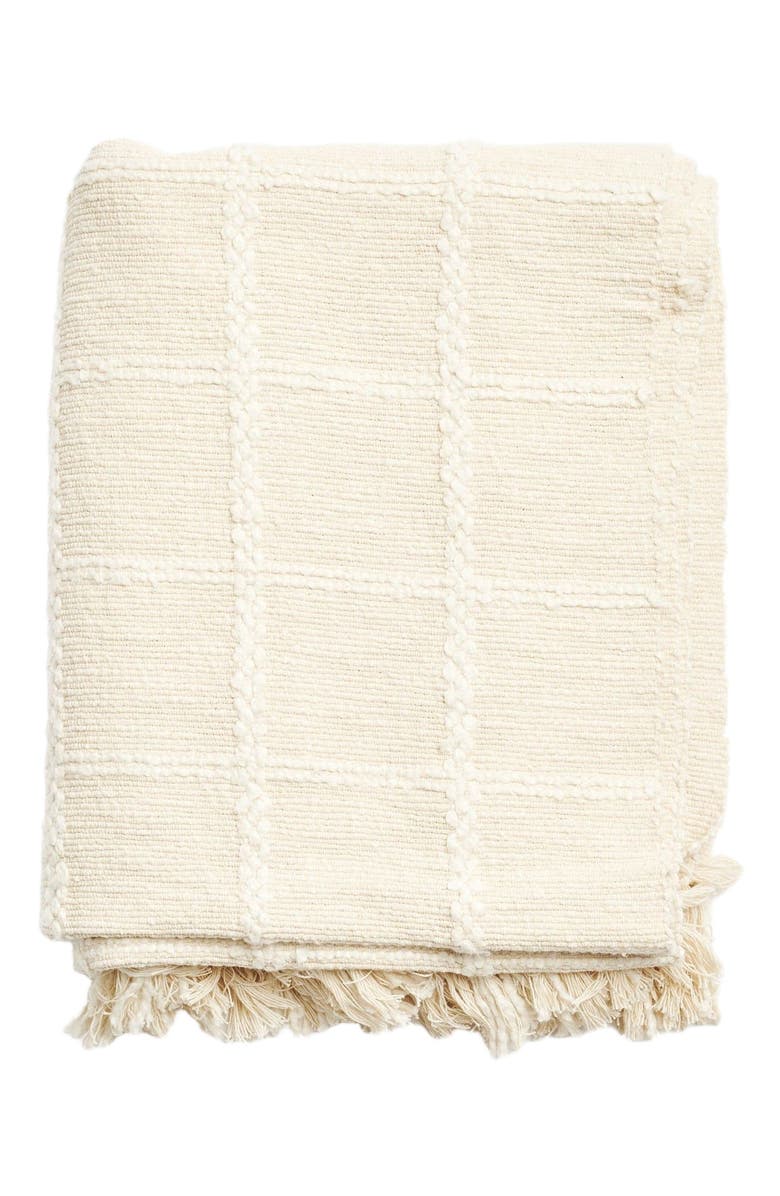 Studio Variously Sea Shell White Textured Checks Handloom Throw, Alternate, color, White