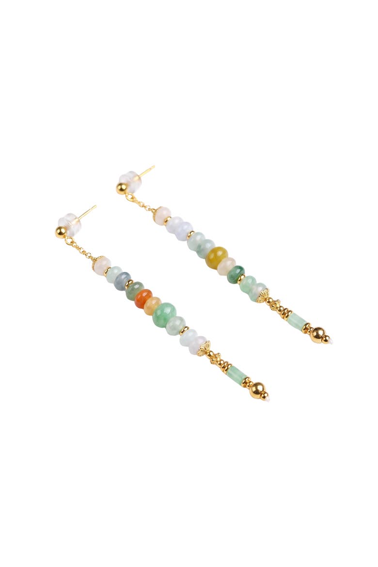 Mosaic Birdie Tricolor Jade Drop Earrings, Alternate, color, Gold