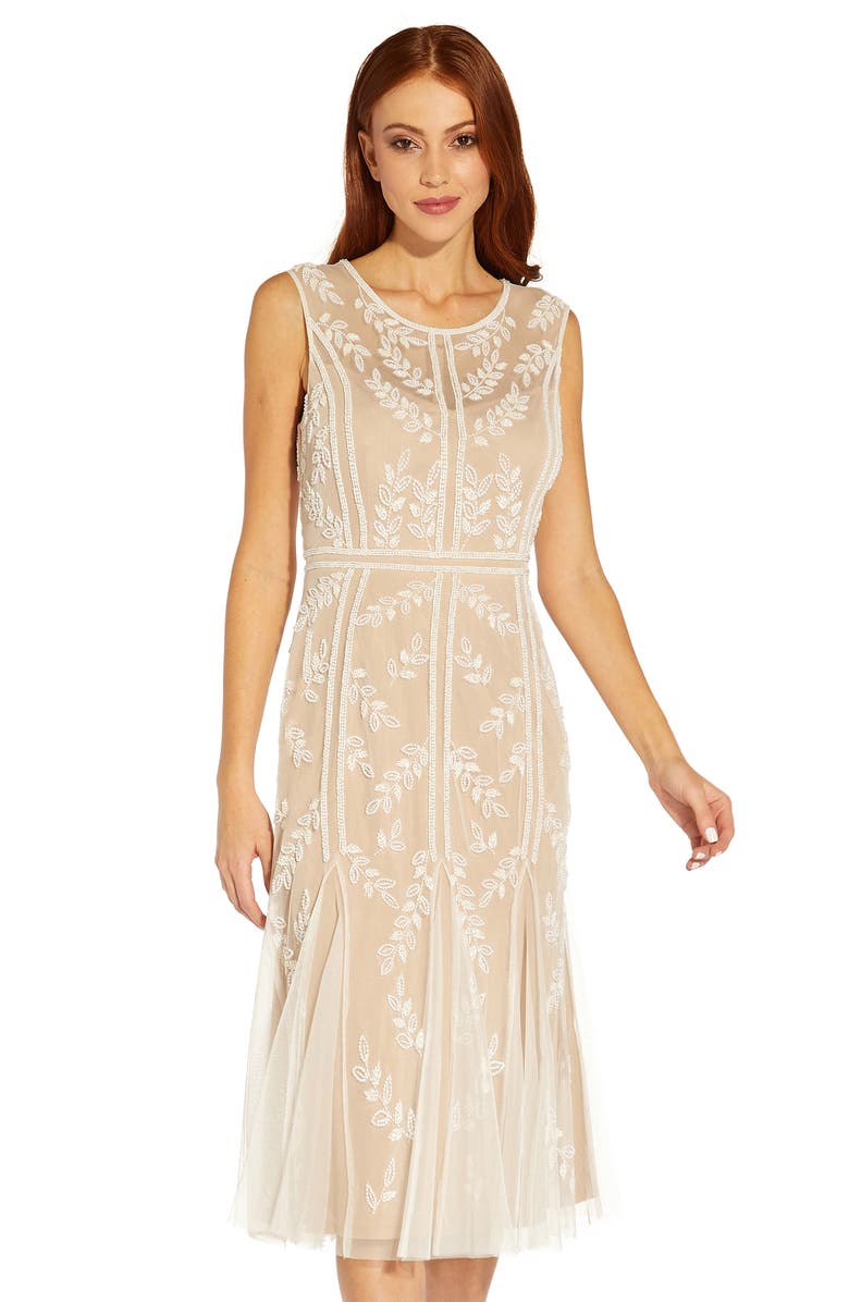 Adrianna Papell Illusion Beaded Cocktail Dress, Alternate, color, 