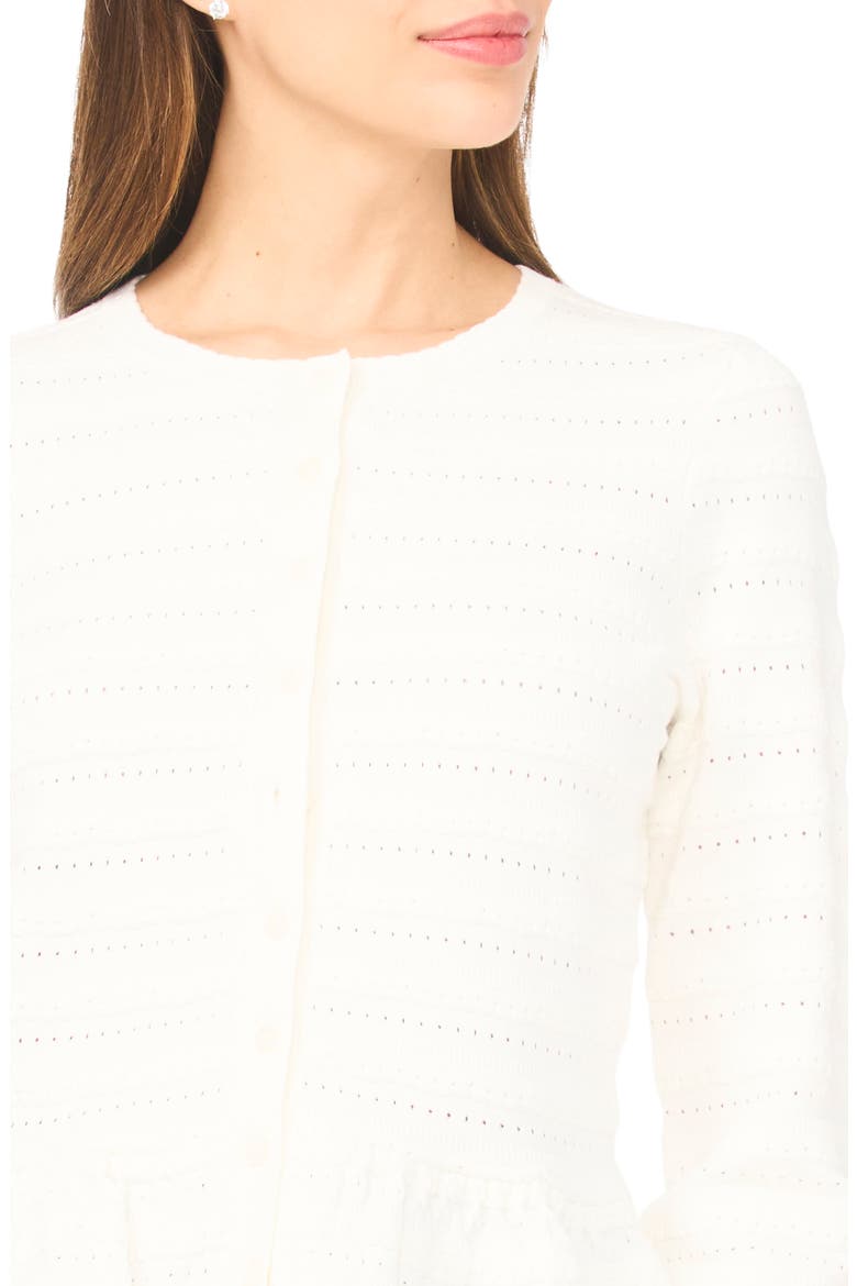 Ruffle Pointelle Cardigan, Alternate, color, ANTIQUE WHITE