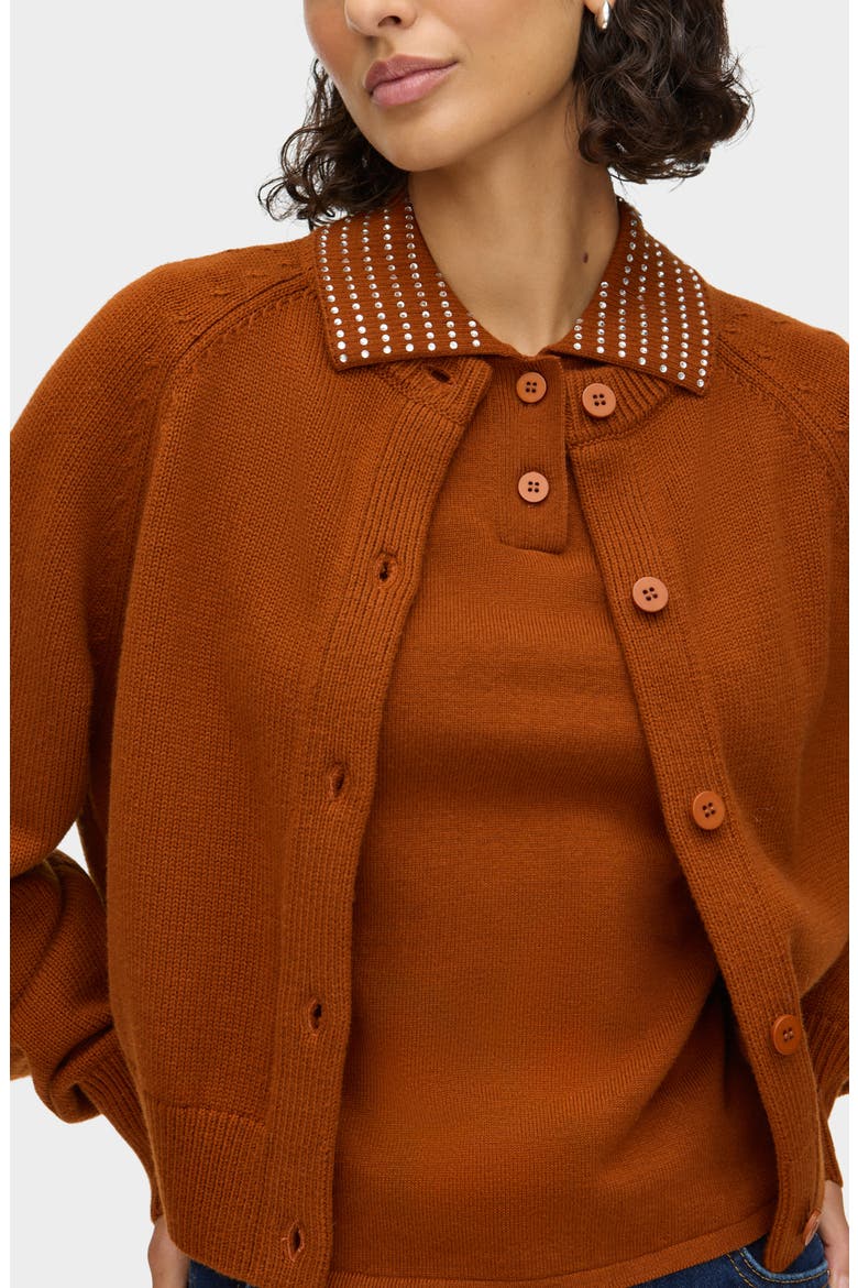 Tania Merino Wool & Cotton Cardigan, Alternate, color, COGNAC