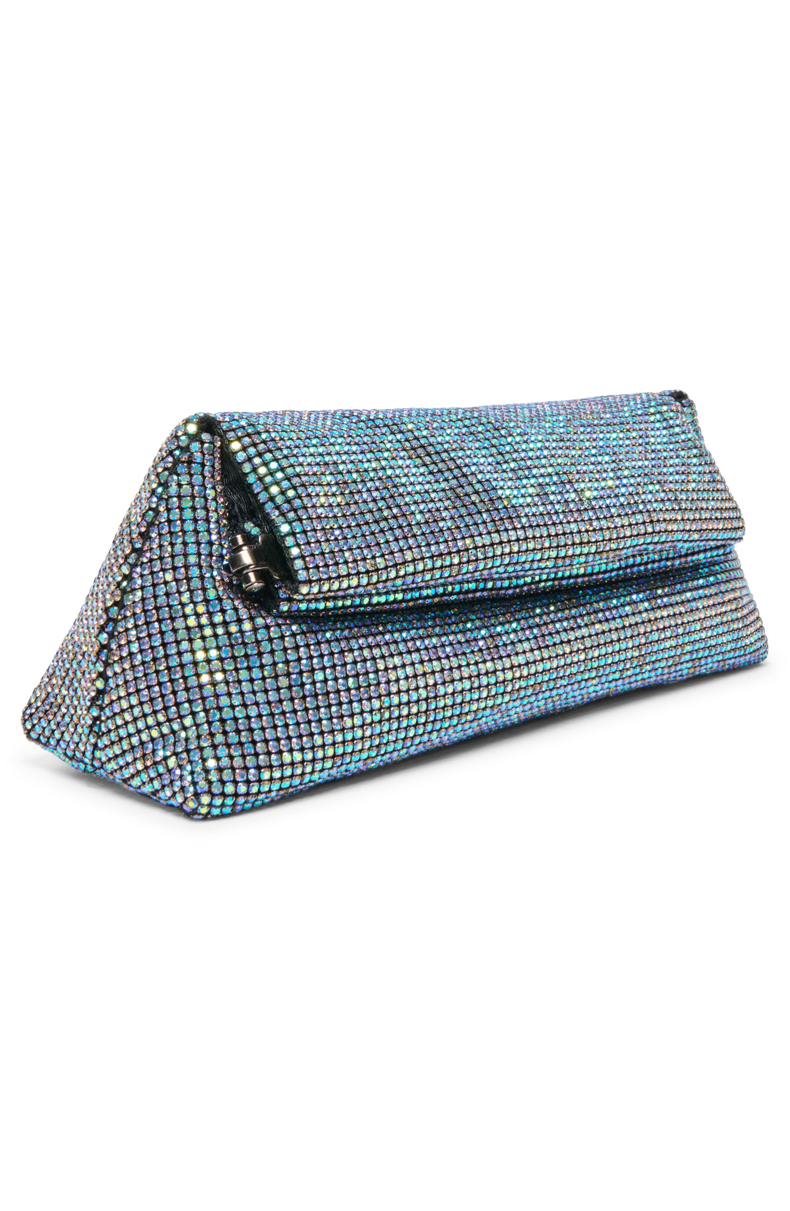 Dolce Vita Akila Crystal Mesh Foldover Clutch, Alternate, color, Blue