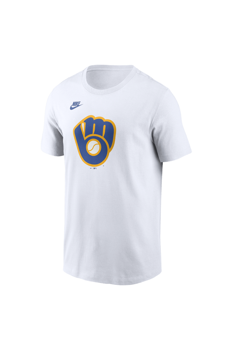 Men's Nike White Milwaukee Brewers Cooperstown Collection Logo T-Shirt, Alternate, color, White