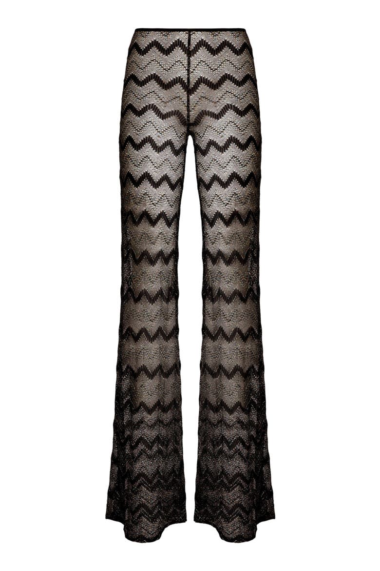Flare Cover-up Trousers In Zig Zag Lamé Viscose, Alternate, color, Black & Lamé