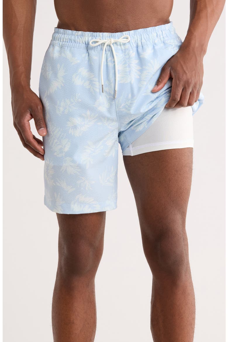 7-Inch Seersucker Swim Trunks, Alternate, color, BLUE BREEZE LOOSE LEAVES