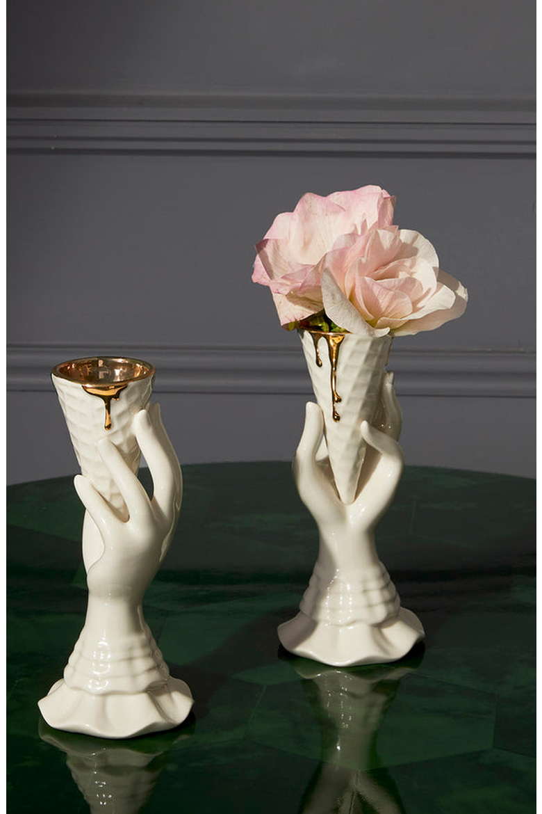 Gilded I-Scream Vase, Alternate, color, White / Gold
