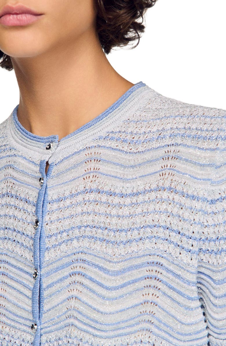 SANDRO Fancy knit cardigan, Alternate, color, Sky Blue