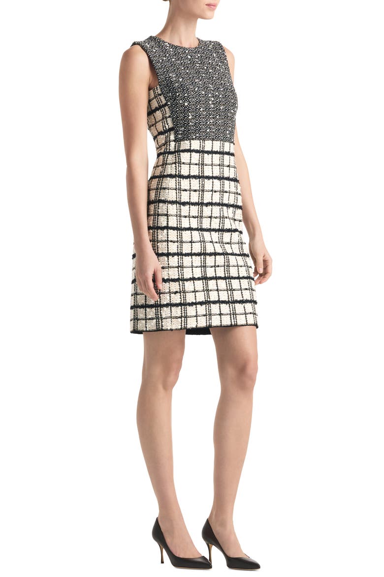 Plaid Sleeveless Tweed Knit Sheath Dress, Alternate, color, ECRU/ BLACK MULTI