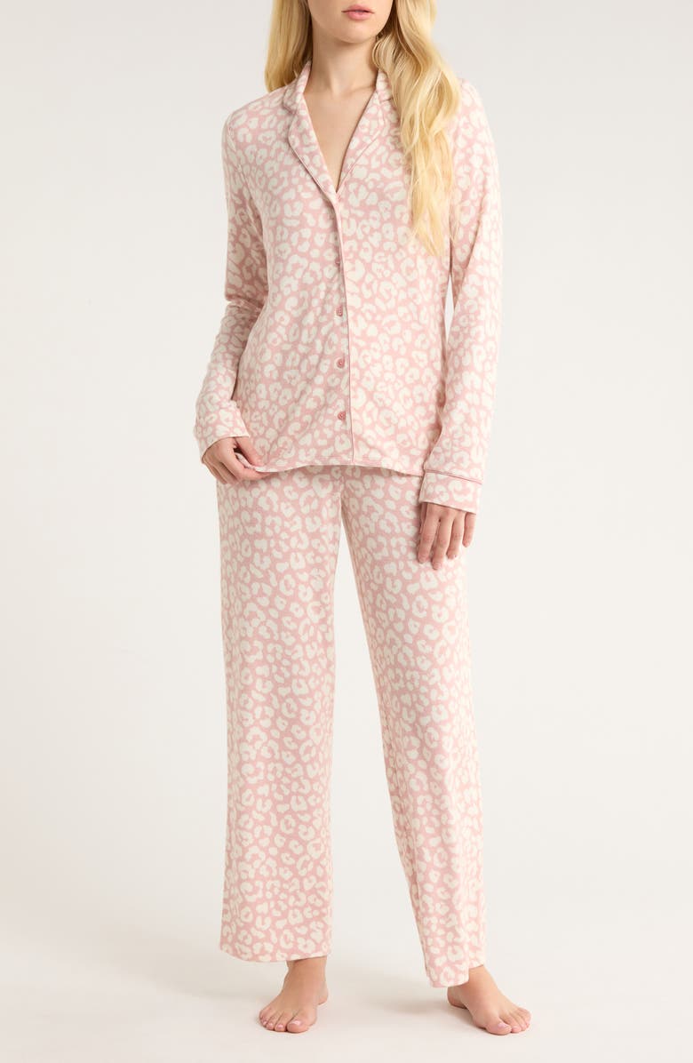 Nordstrom Brushed Hacci Pajamas, Main, color, Pink Leopard Spots