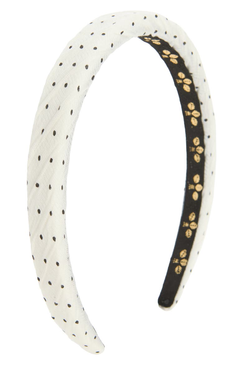 Elora Polka Dot Headband, Main, color, WHITE/ BLACK