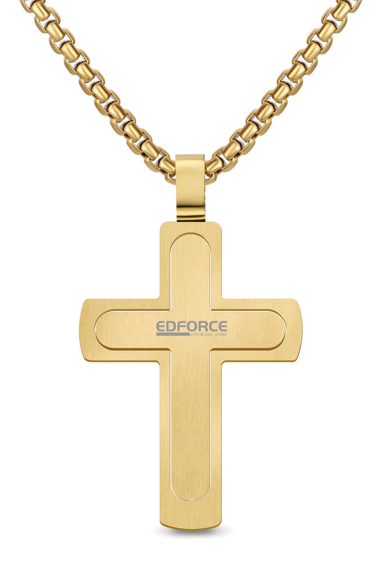 Men's Two Layer Cross Necklace, Alternate, color, GOLD
