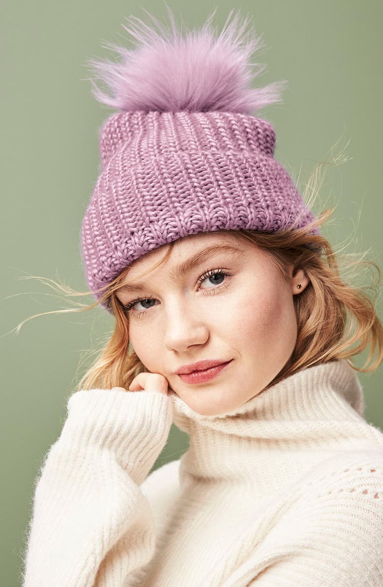 Treasure & Bond Chunky Stitch Beanie with Faux Fur Pom, Alternate, color,