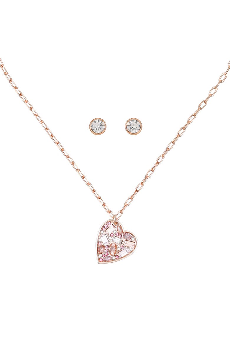 GUESS Heart Pendant Necklace & Stud Earrings Set, Alternate, color, Rose Gold