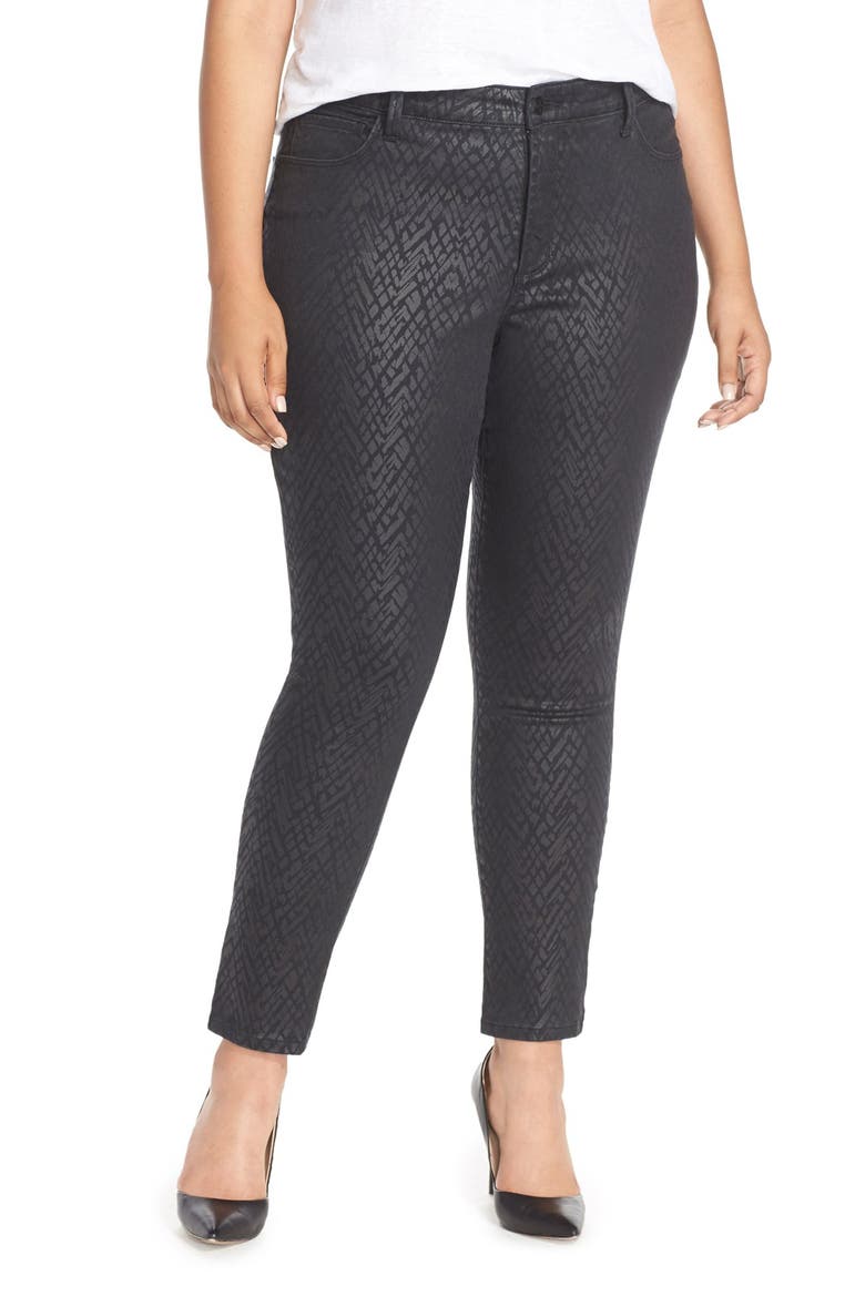 'Alina' Print Coated Stretch Skinny Jeans, Main, color, BLACK CHEVRONS