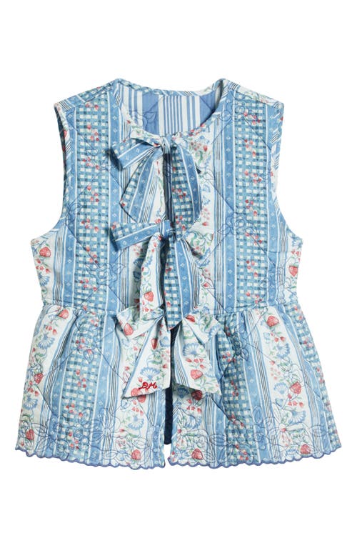 Damson Madder Catrin Tie Front Reversible Organic Cotton Vest In Blue