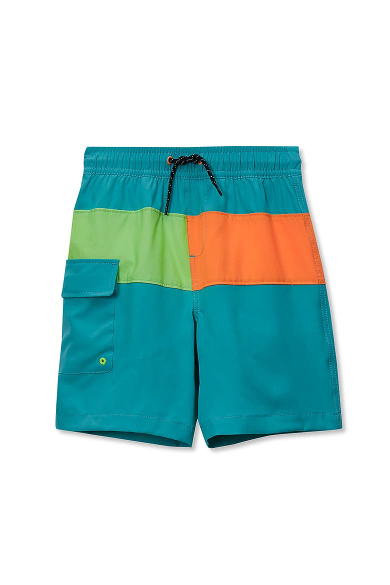 Boys Chlorine Resistant Colorblock Hydroliner Board Swim Trunks, Main, color, Ceramic Blue Multi/Colorblock