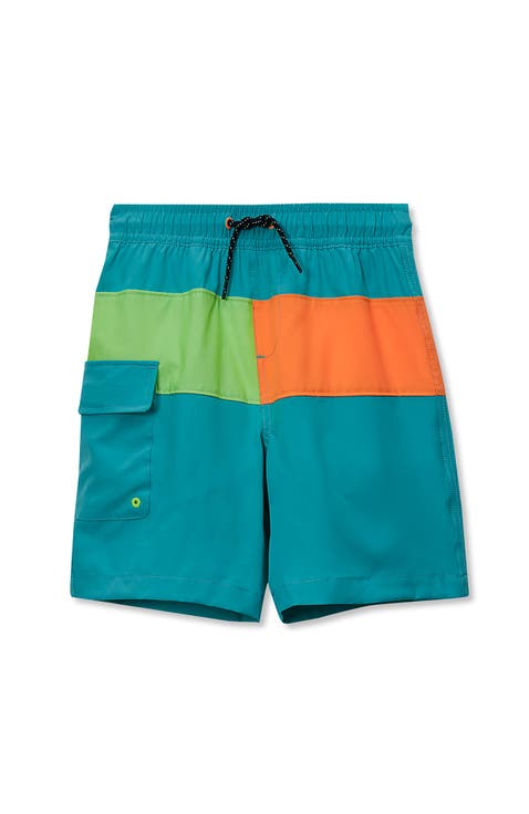 Boys Chlorine Resistant Colorblock Hydroliner Board Swim Trunks