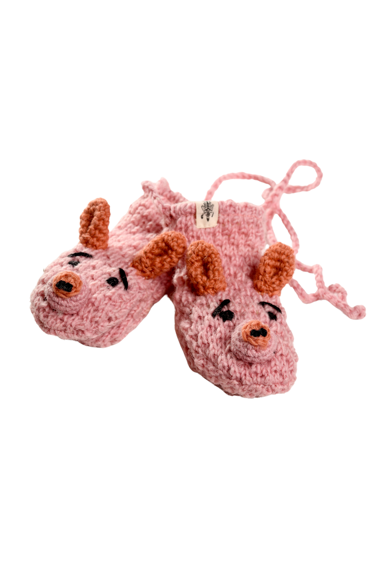 Crochet Piggy Mittens, Main, color, White
