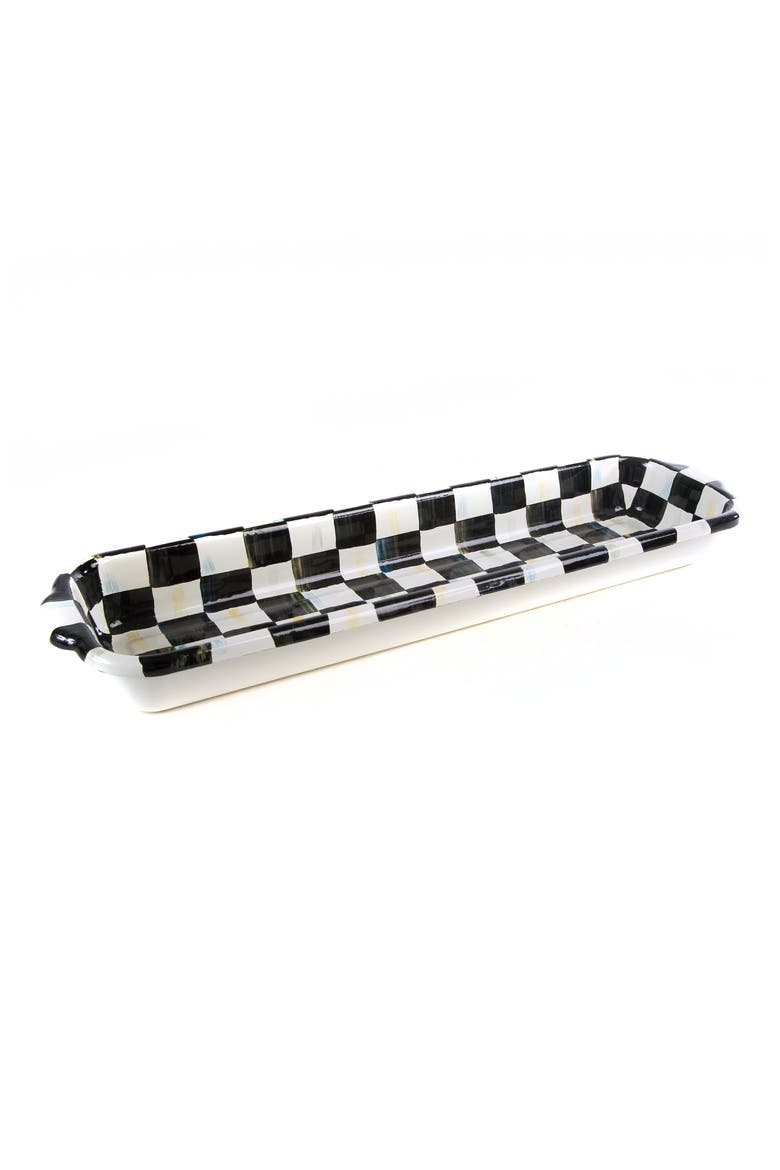 Courtly Check Enameled Steel Baguette Dish, Main, color, BLACK/ WHITE