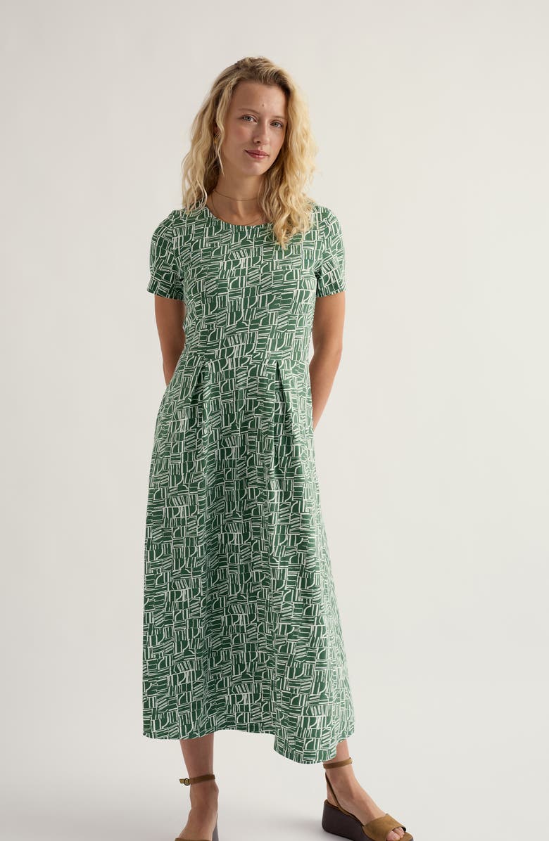 Seasalt Cornwall Veronica Abstract Print Stretch Organic Cotton Midi Dress, Alternate, color, Wall Lines Treetop