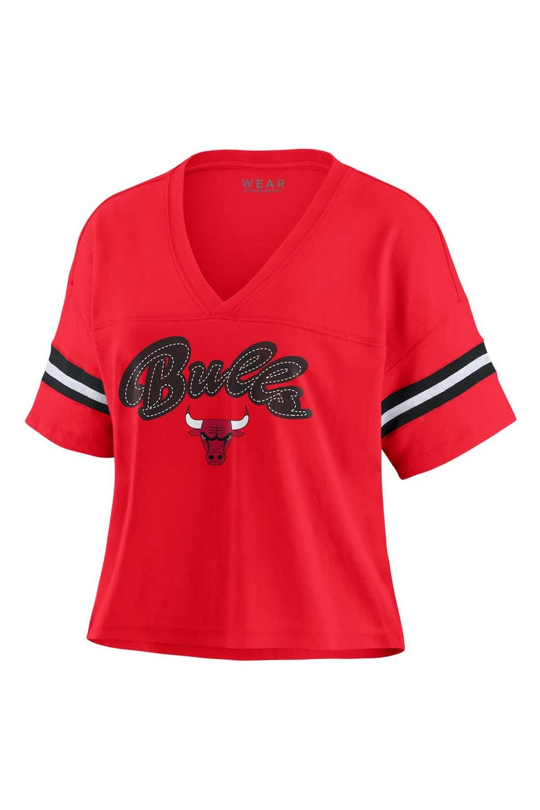 Women's WEAR by Erin Andrews Red Chicago Bulls Plus Size Color Block Boxy V-Neck T-Shirt, Alternate, color, Red