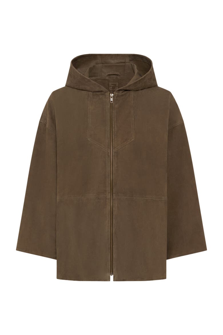 Tassya Zip-Up Hooded Suede Jacket, Alternate, color, Khaki Green