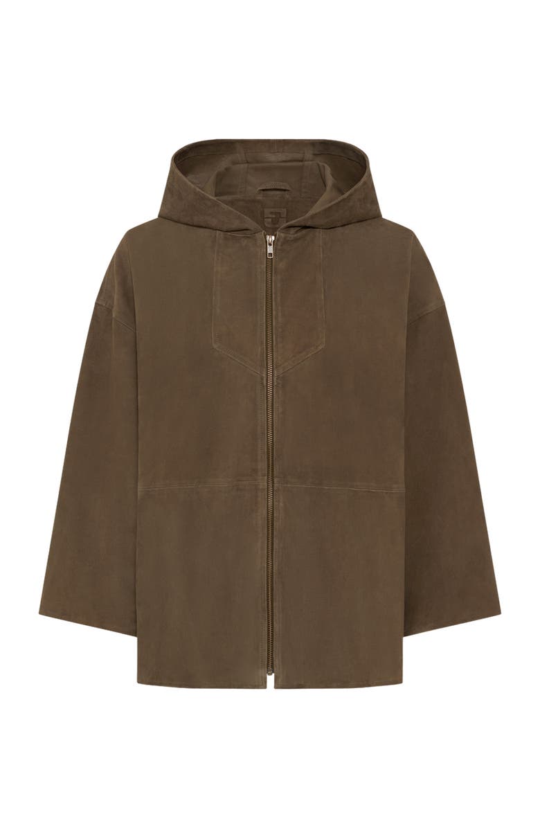 GERARD DAREL Tassya Zip-Up Hooded Suede Jacket, Alternate, color, Khaki Green