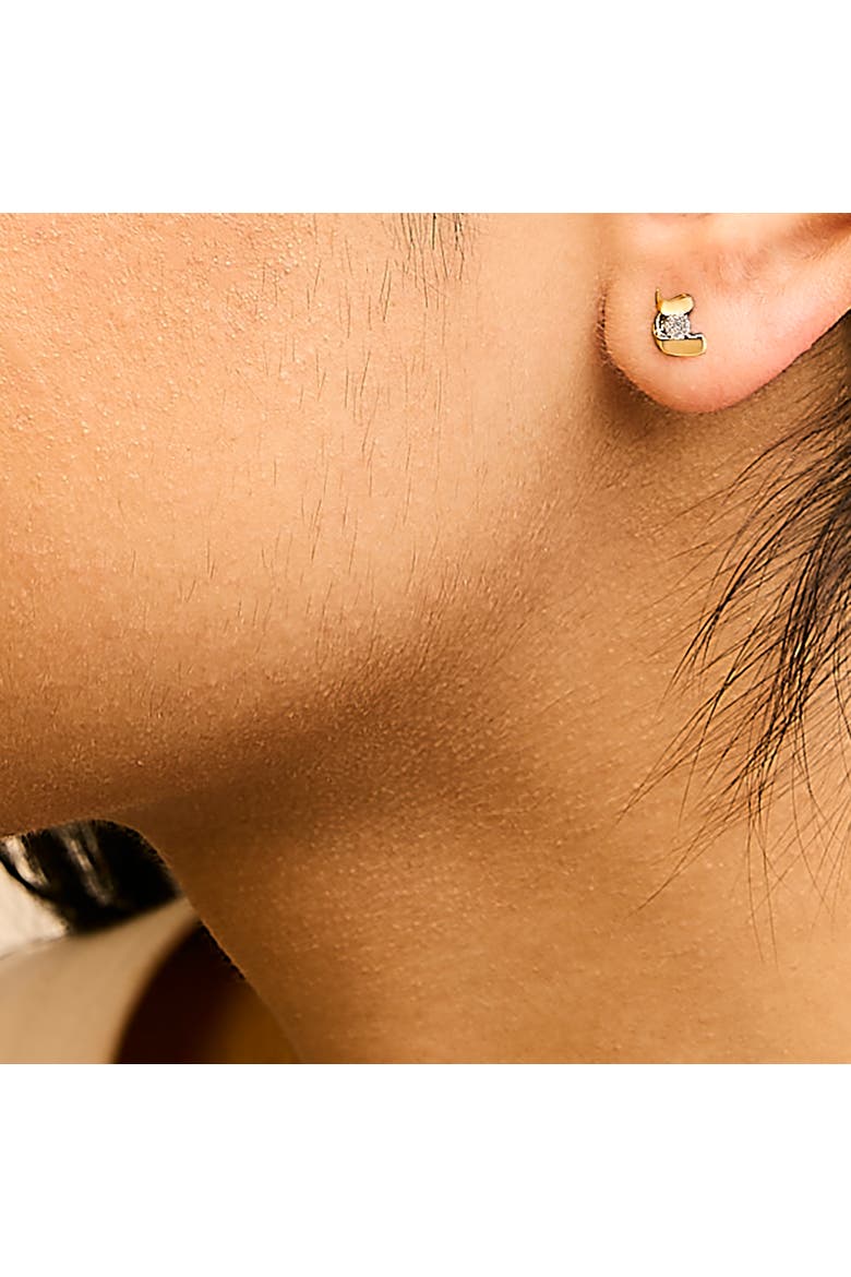 10K Gold 1/10 Cttw Diamond Espira Swirls Solitaire Push Back Stud Earrings, Alternate, color, Yellow