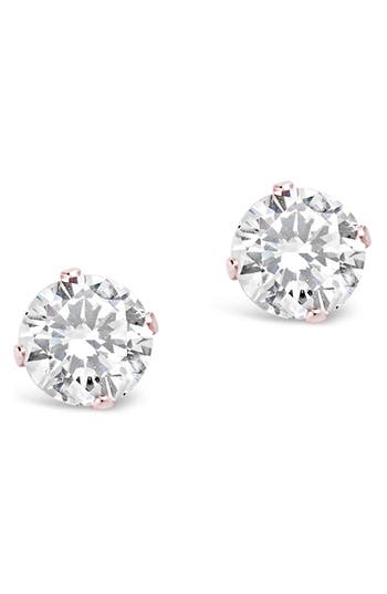 Sterling Forever 14k Rose Gold Over Silver Cz Studs In Metallic