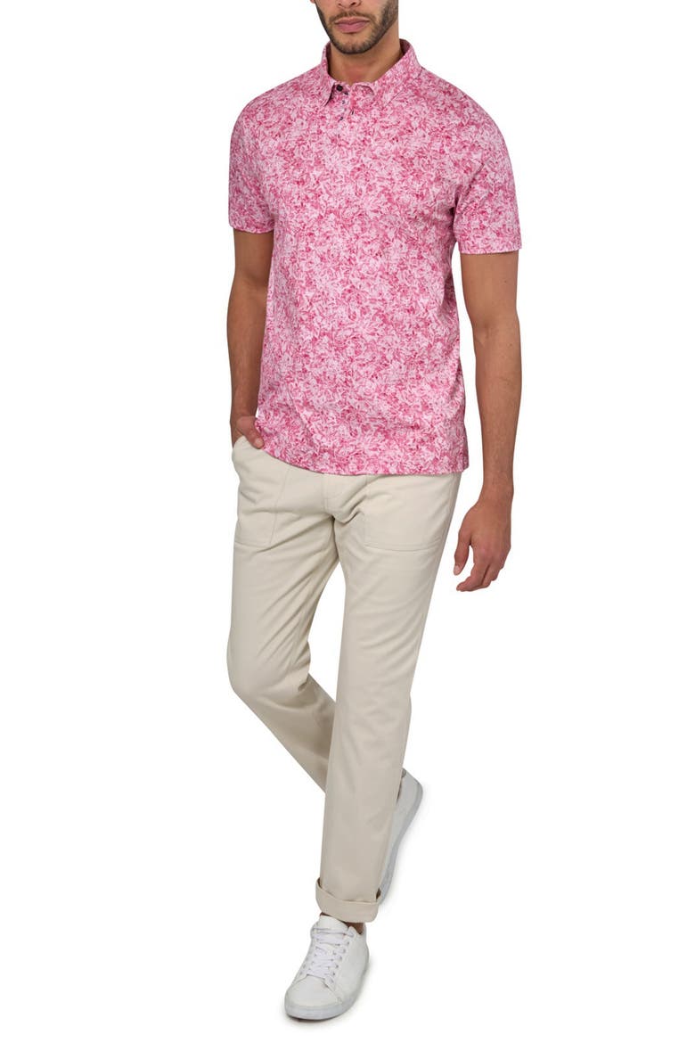 Slim Fit Abstract Floral Short Sleeve Polo, Alternate, color, TERRACOTTA