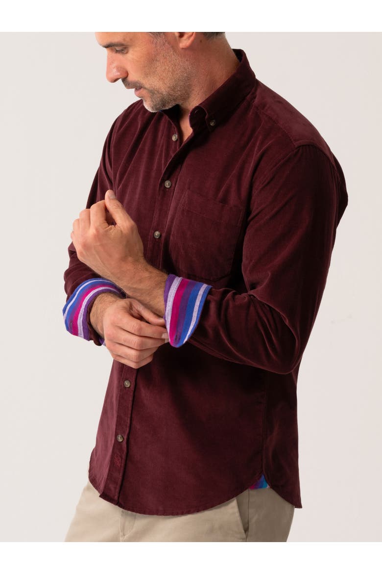 Corduroy Long Sleeve Shirt, Alternate, color, Port