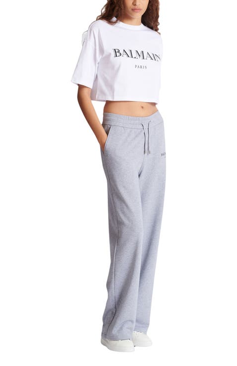 Boxy Cropped T-Shirt with Balmain Print