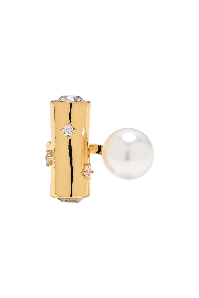 Rona Faux Pearl & Crystal Statement Ring, Alternate, color, GOLD