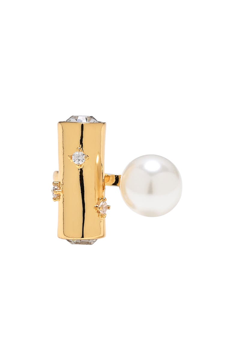 EYE CANDY LOS ANGELES Rona Faux Pearl & Crystal Statement Ring, Alternate, color, Gold